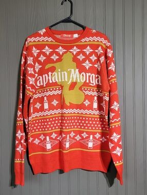 Captain Morgan Ugly Christmas Sweater "Naughty Or Spiced" Red Gold Men's Large